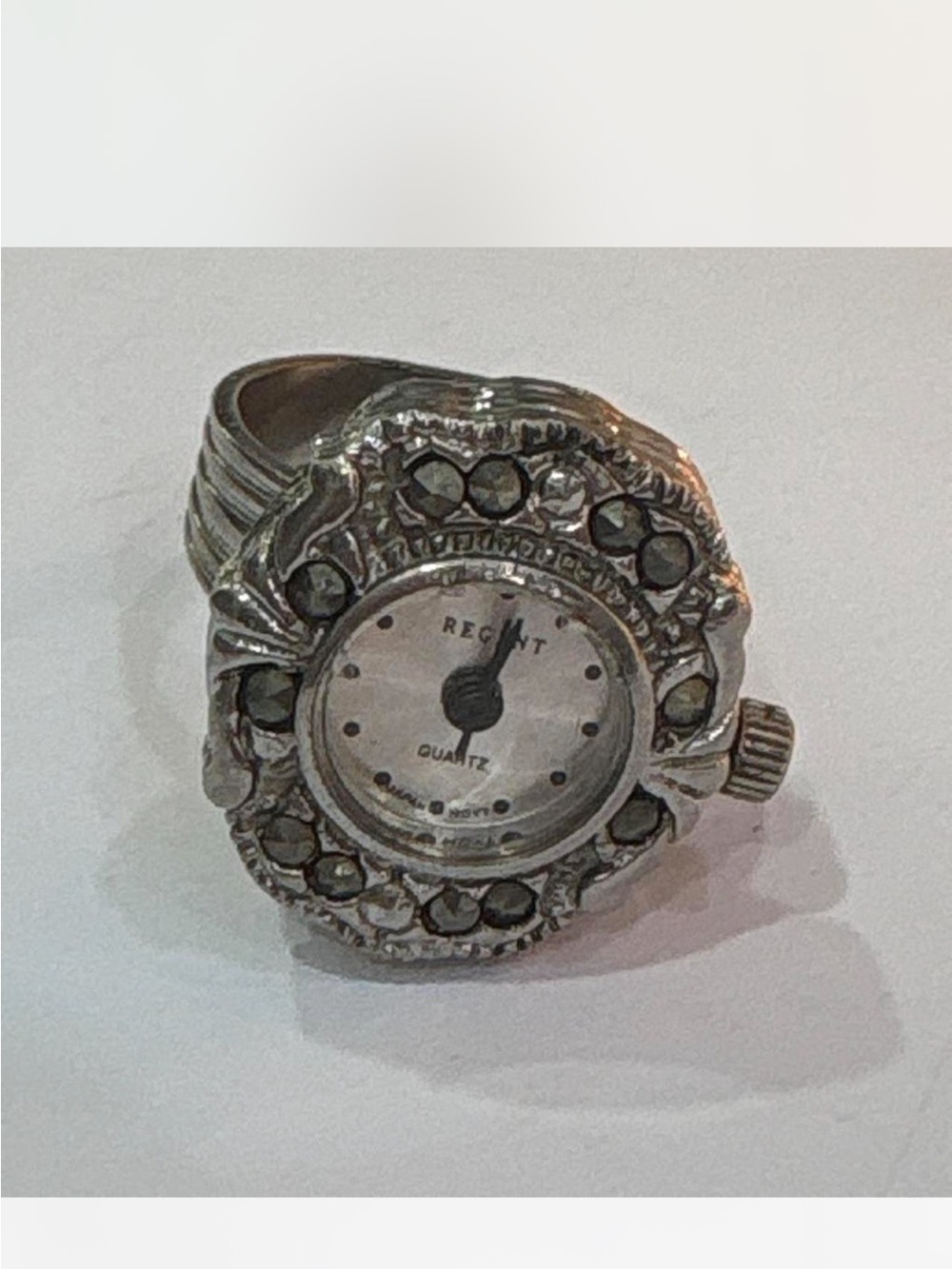 Regal Silver-Tone Ring Watch with Crystal Accents - Silver
